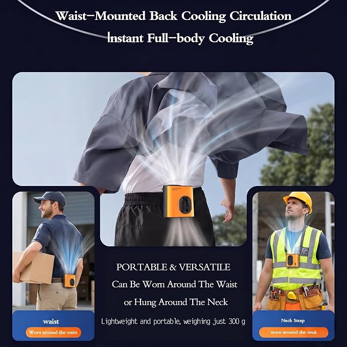 Portable Wearable Waist Iec Fan,with Semiconductor Ice Cooler,10000mAh Rechargeable Clip On Belt Cooling Fan, 100-Speed/16000RPM Personal Body Fans,25H Work Time for Camping, Outdoor, Jobsite（Orange） - Image 7