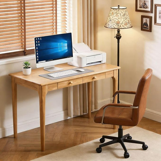 40" Solid Wood Desk with Drawers,Mid Century Modern Natural Real Wood Writing Desk,Home Bedroom Computer Office Workstation Desks,Small Spaces,Wood Color by KTVVKTVV