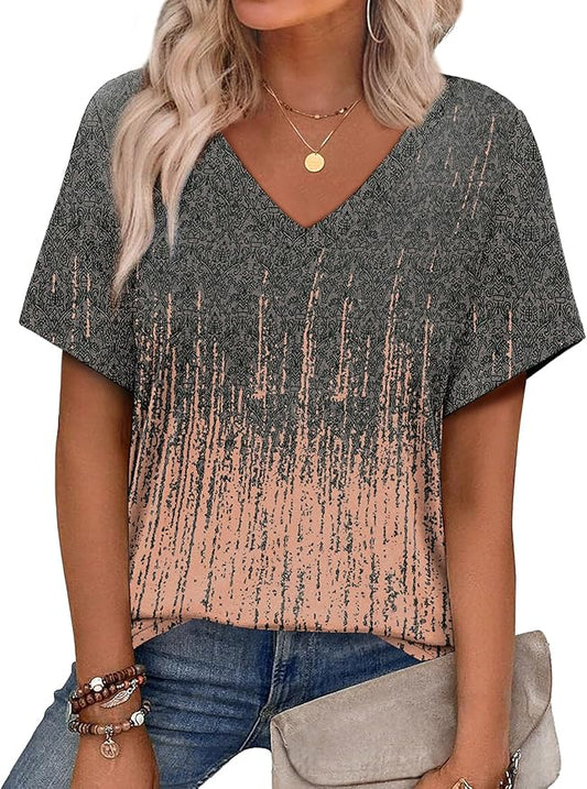 Alaroo Womens Summer Tops 2026 V Neck Short Sleeve Shirts Trendy Dressy Casual Vacation Outfits Printed by Alaroo