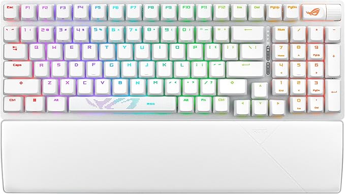 ASUS ROG Strix Scope II 96 Wireless Mechanical Gaming Keyboard – 96% Full-Size, Tri-Mode Connectivity, Hot Swappable Pre-lubed ROG NX Storm Clicky Switches, PBT Keycaps, RGB, PC/Mac Support - White by Unknown