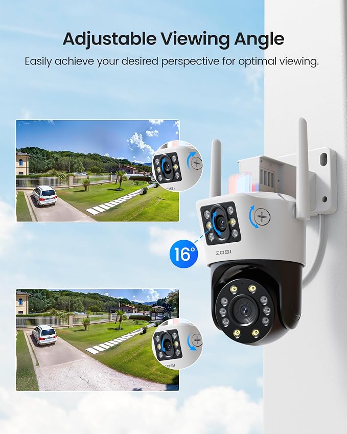 ZOSI C298 4MP Dual-Lens(2MP+2MP) Wired WiFi PT Plug-in Security Camera Outdoor, 360 View Pan/Tilt Camera, Human/Vehicle Detect, Color Night Vision, Spotlight Siren,Two-Way Talk, Memory Card Storage - Image 4