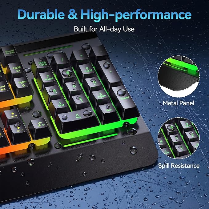 TECKNET Wireless Gaming Keyboard, 4000mAh Rechargeable Keyboard | 2-in-1 (2.4G Wireless & Wired) Connection, 15-Zone RGB Backlit, Whisper Quiet Design, 25 Anti-ghosting Keys, Metal Panel - Image 7