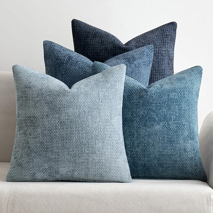 MIULEE Pack of 4 Couch Throw Pillow Covers 26x26 Inch Neutral Blue Soft Decorative Chenille Pillow Covers Farmhouse Accent Cushion Covers for Boho Western Spring Home Decor Sofa Bedroom Living Room by MIULEE