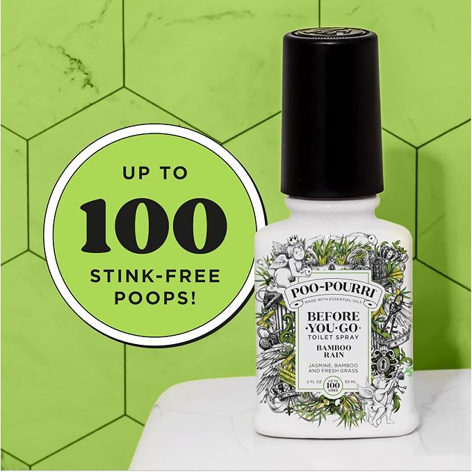 Poo-Pourri Before-You-Go Toilet Spray, Bamboo Rain, 2 Fl Oz, Up to 100 Uses, Bathroom Odor Deodorizer with Essential Oils for Home or Work, Travel Essentials, TSA Approved Size, Bamboo & Fresh Grass - Image 7