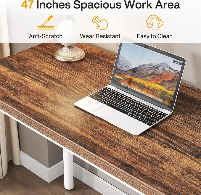 Tribesigns Computer Desk with 5 Drawers, 47 inches Rustic Brown Home Office Desk with Storage, Modern Simple Laptop Desk Study Writing Table for Small Spaces (1, Brown+White) - Image 9