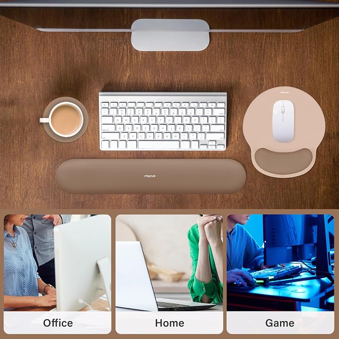 MOSISO Wrist Rest Support for Mouse Pad&Keyboard Set, Mocha | Circle Curved Ergonomic Mousepad Non-Slip Base Home/Office Pain Relief&Easy Typing Pad with Soft Cloth&Silicone Lining - Image 6