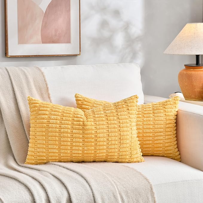 Fancy Homi 4 Packs Decorative Throw Pillow Covers for Living Room Couch Bed, Modern Farmhouse Boho Home Décor Accent Cushion Case, 20" x 12", Yellow Green Series - Image 5