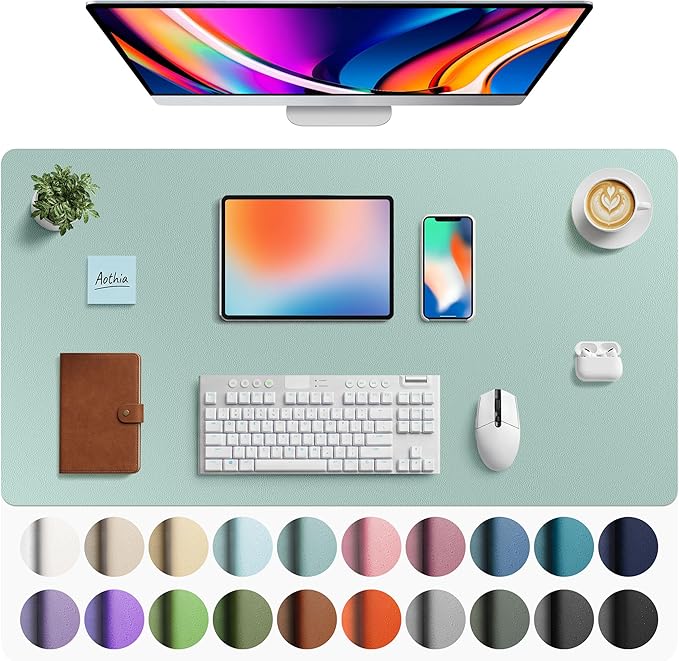 Aothia Faux Leather Desk Mat - Large Mouse Pad, Non-Slip PU Leather Blotter, Waterproof Writing Surface for Office and Home (Light Blue, 40" x 24") by AothiaSimpleNaturalUnique