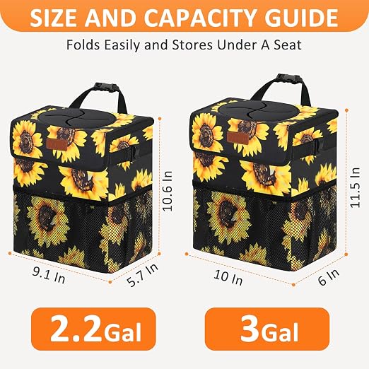 Vankor Car Trash Can for Car Cute,Bag Bin Hanging Waterproof Automotive Garbage Cans Leak Proof Vehicle Trash Can Sunflower - Image 7