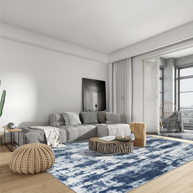 4x6 Area Rugs Washable Rug: Modern Abstract Living Room Rug Soft Anti-Skid Thin Carpet Indoor Floor Non-Shedding Carpets for Bedroom Dining Room Farmhouse Nursery Home Office Blue Grey - Image 4