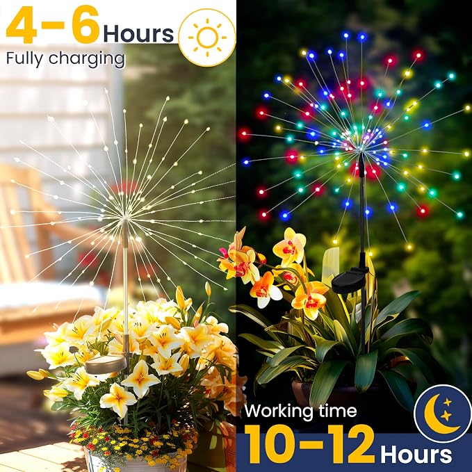 GIGALUMI Garden Decor Outdoor Lights 120LED 8Pack, Solar Garden Lights Outside Fairy Firework Decorative,Solar Powered for Yard Pathway Flowerbed Planter Balcony Patio 4th of July Decor (Multicolar - Image 2