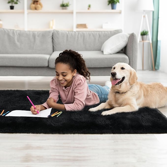 Tepook Soft Runner Rugs for Bedroom 2x6 ft with Rubber Backing, Black Fluffy Rugs for Living Room, Shag Bedside Rug Fuzzy Plush Carpet for Room, Area Rug for Dorm Nursery Hallway Indoor Home Decor - Image 8