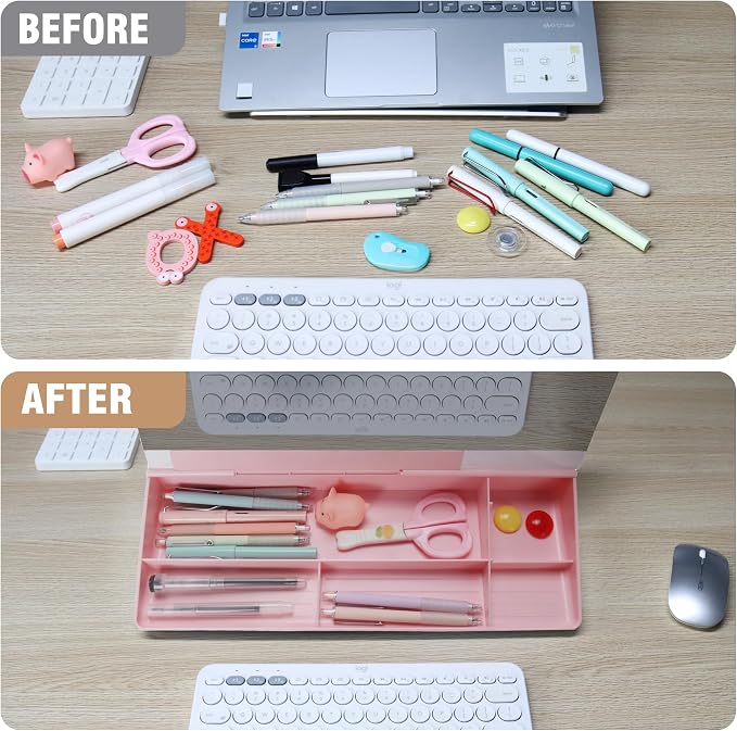 SELEAD Desktop Glass Whiteboard with Organizer & Built-in Mirror - Small Dry Erase White Board Computer Pad Keyboard Stand with Markers, Eraser, Holder for Women - Pink - Image 8