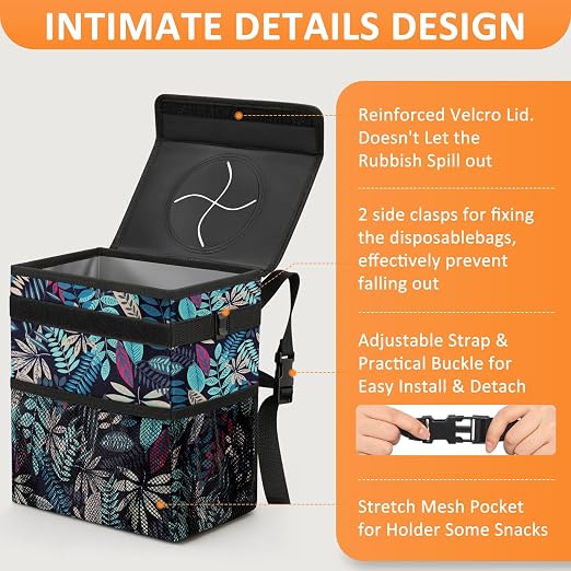Vankor Car Trash Can for Car Cute, Bag Bin Hanging Waterproof Automotive Garbage Cans Leak Proof Vehicle Trash Can Colorful Leaves - Image 4