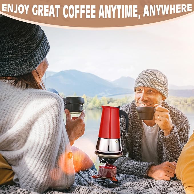 9 Cup Stainless Steel Moka Pot, 450ml Stovetop Espresso Maker, Red | 304 Stainless Steel Mocha Pot, Induction Compatible, Greca de Cafe, Cuban and Italian Coffee Maker - Image 9