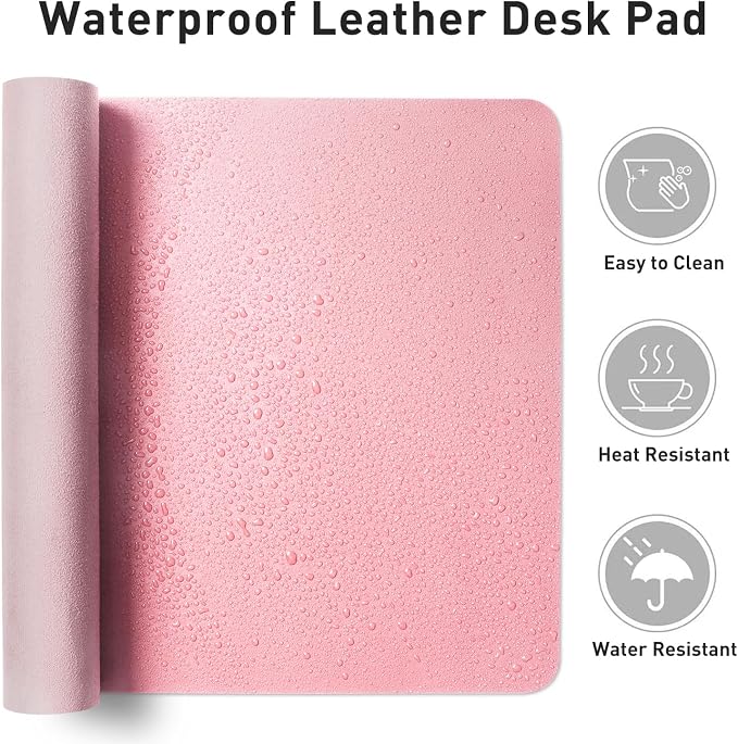 Aothia Leather Desk Pad Protector, Office Desk Mat, Large Mouse Pad, Non-Slip PU Leather Desk Blotter, Laptop Desk Pad, Waterproof Desk Writing Pad for Office and Home (48"x17", Fairy Pink) - Image 7