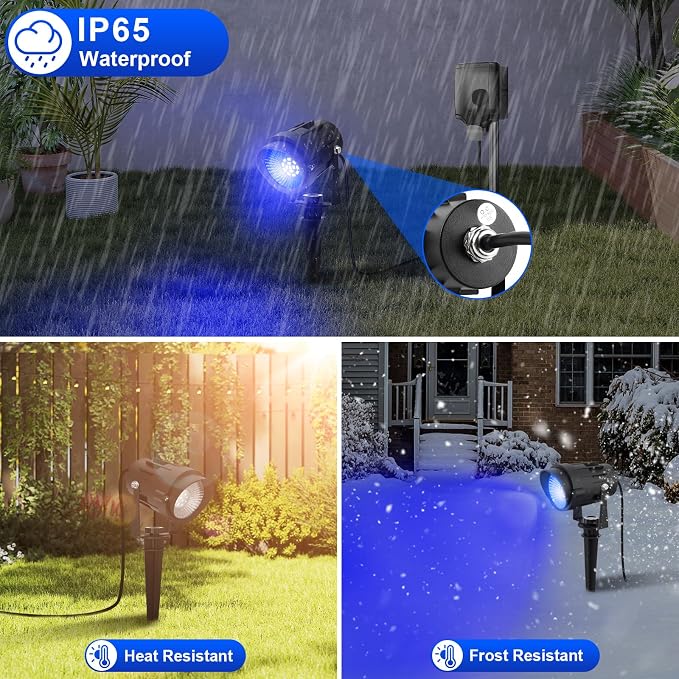 Blue Landscape Lights Outdoor, 14 LED Landscape Lighting with US Plug, IP65 Waterproof Spotlights for Tree Yard Garden Pathway Halloween Christmas Decor 2 Pack - Image 5