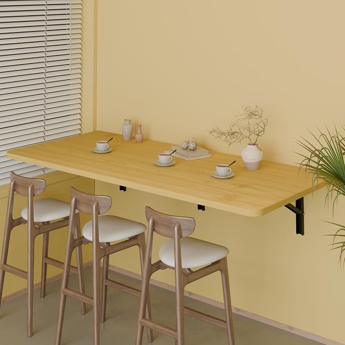 IAE 48x22in Floating Fold Desk,Wall-Mounted Folding Computer Table,Natural | Study Table with Shelf Brackets,Foldable Down Shelf with Engineered Wood,Fold Computer Desk for Small Apartment,Holds 508 lb - Image 4