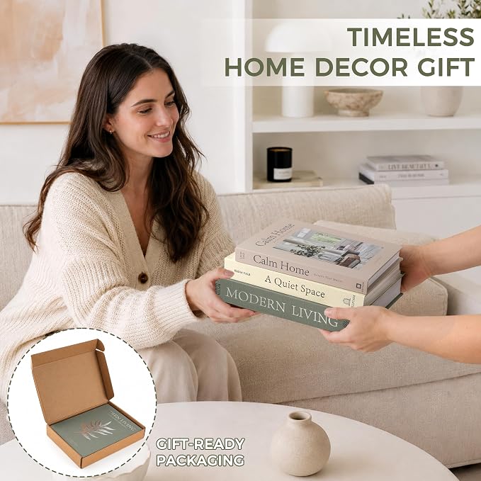 Decorative Books for Home Decor, Set of 3 Stackable Fake Books for Coffee Table Bookshelf Decor, Modern Aesthetic Decorative Book for Home Living Room Bedroom Office Decoration, Sage Green - Image 7