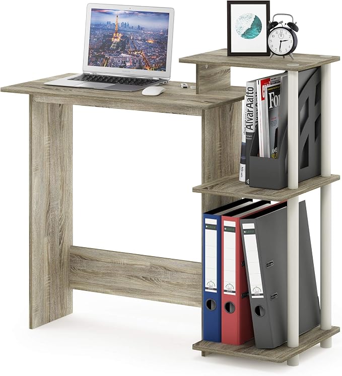 Furinno EFFICIENT Desk, 28.6" Wide Gaming Desk with 3 Open Side Shelves, Laptop Notebook Computer Desk, Office Desk for Home Office, Study Room, Dorm, Bedroom, Sonoma Oak by Furinno-FitsYourSpaceFitsYourBudget