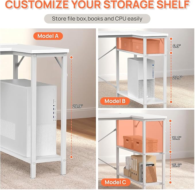 Alpen L Shaped Computer Desk, 47.2 Inch Corner Desk with Drawers and Power Outlets, Home Office Desk for Gaming, Study Writing PC Table with Storage and Reversible Shelf, White - Image 6
