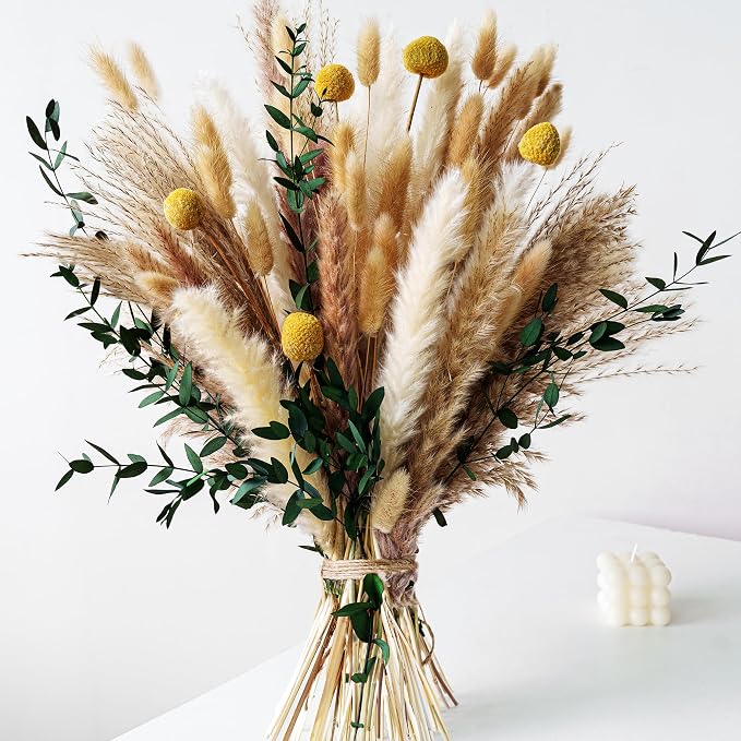 Boho Dried Flowers Bouquet – Olive Green Wall Decor, Pampas Grass Bouquet, Rustic Flower Arrangement, Moody Office & Bedroom Decor, DIY Home Vase Filler, Farmhouse Floral, Boho Wedding Bouquet by Naunauya