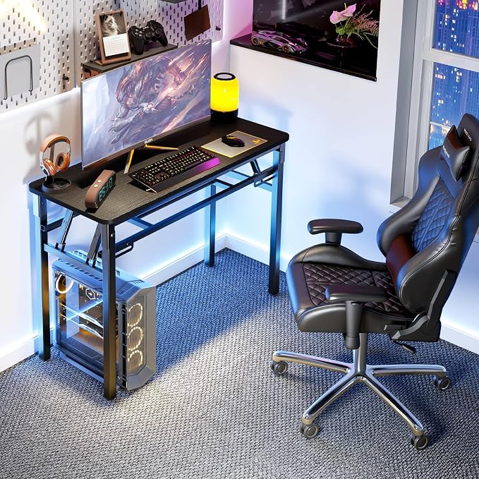 BYMECOST 31.5 inches Folding Desk Small Desk, No Assembly Computer Desk with Storage Shelf, No Install Small Foldable Table for Home Office,Study Table for Small Space (Black, 31.5") - Image 5