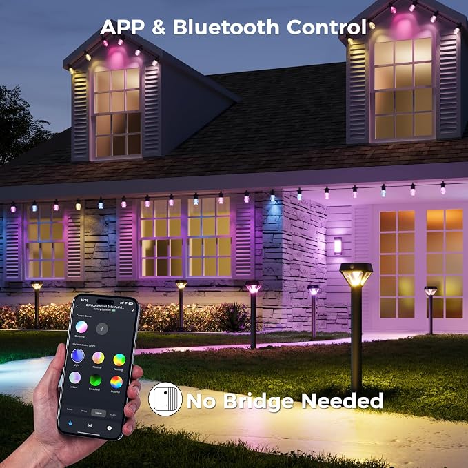 XMCOSY+ Smart Solar Pathway Lights, Bluetooth APP Control with Motion Sensor, 150LM RGBCW Color Changing Landscape Lighting for Yard, Garage, Garden, Lawn, IP65 Waterproof, 2 Pack - Image 5