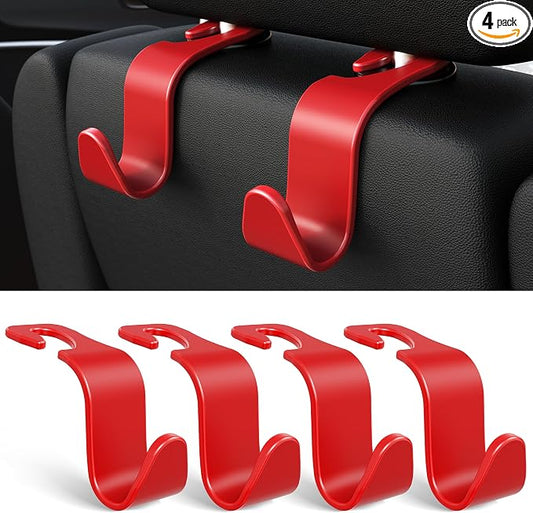 Amooca Car Seat Headrest Hook 4 Pack Hanger Storage Organizer Universal for Handbag Purse Coat Universal fit Vehicle Car S Type Red by Amooca