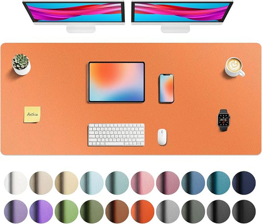 Aothia Faux Leather Desk Mat - Non-Slip PU Leather Desk Blotter, Waterproof Writing Surface, Large Desk Pad for Office & Home (Hermes Orange, 55" x 24") by AothiaSimpleNaturalUnique