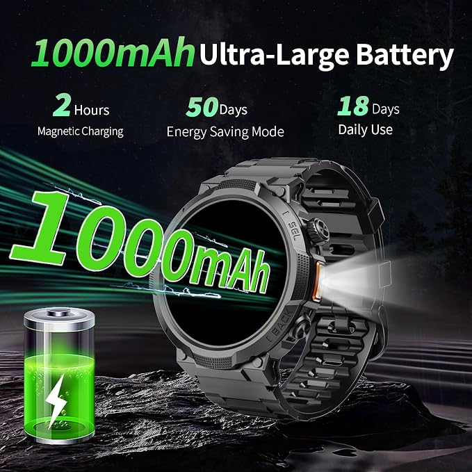 Smart Watches for Men (Answer/Make Call), 1.53" HD Military Smartwatch, 50+ Days Extra-Long Battery Life Fitness Tracker, Flashlight/110+Sports/Heart Rate/Sleep Monitor/IP68 Waterproof Android iOS - Image 3