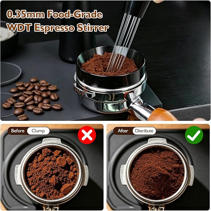 54mm Espresso Accessories Kit, 7Pcs Coffee Tamper Set with Wooden Tamping Station, Tamper, WDT Tool, Distributor, Puck Screen and Dosing Funnel, Espresso Tool Kit Fits 54mm Espresso Portafilter - Image 5