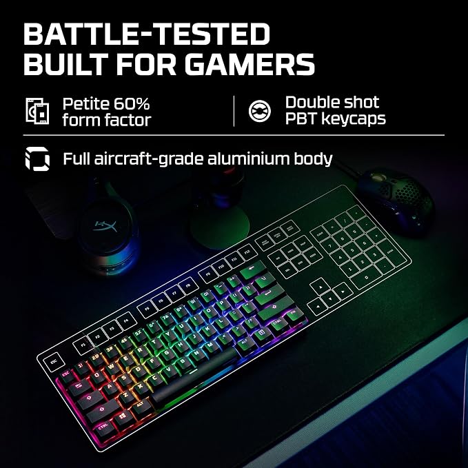 HyperX Alloy Origins 60 - Mechanical Gaming Keyboard - Ultra Compact 60% Form Factor - Tactile Aqua Switch - Double Shot PBT Keycaps - RGB LED Backlit - NGENUITY Software Compatible,Black - Image 5