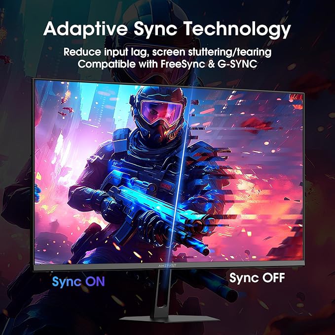 Amzfast 24 Inch Gaming Monitor 200Hz FHD 1080p Computer Monitor, 1ms Adaptive Sync, 3000:1, 129% sRGB, HDR Display, Eye Care, VESA 75x75, Metal Stand, HDMI 2.0 | DP 1.4, AMZG24X1 - Image 4