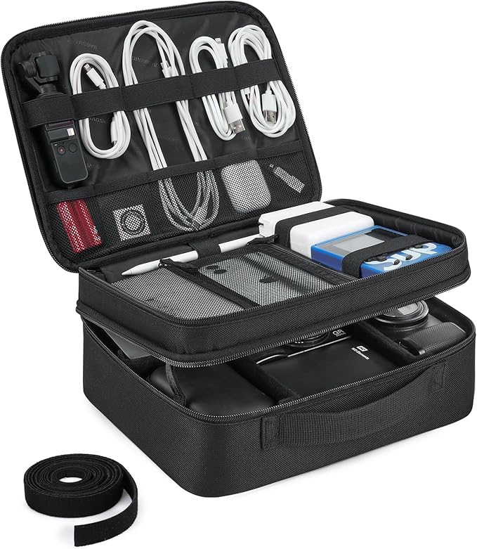 BAGSMART Cable Organizer Bag, Travel Electronics Organizer with Adjustable Divider, Tech Bag Carrying Case, Storage Bag Sturdy Tool Case with Handle for Cellphone Cord Electronics Accessories, Black by BAGSMART