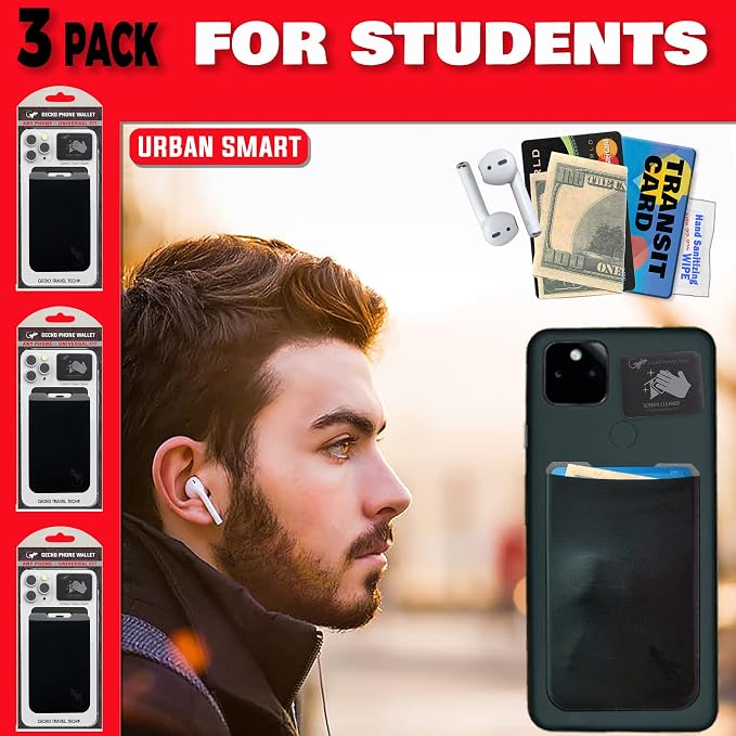 Phone Wallet - Adhesive Card Holder - Cell Phone Pouch - Stick on Lycra Pocket by Gecko - Carry Credit Cards and Cash - Image 9