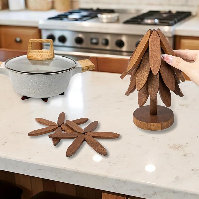 Yuoyar Wooden Tree-Shaped Trivets Set for Coffee Table, Kitchen - Image 4