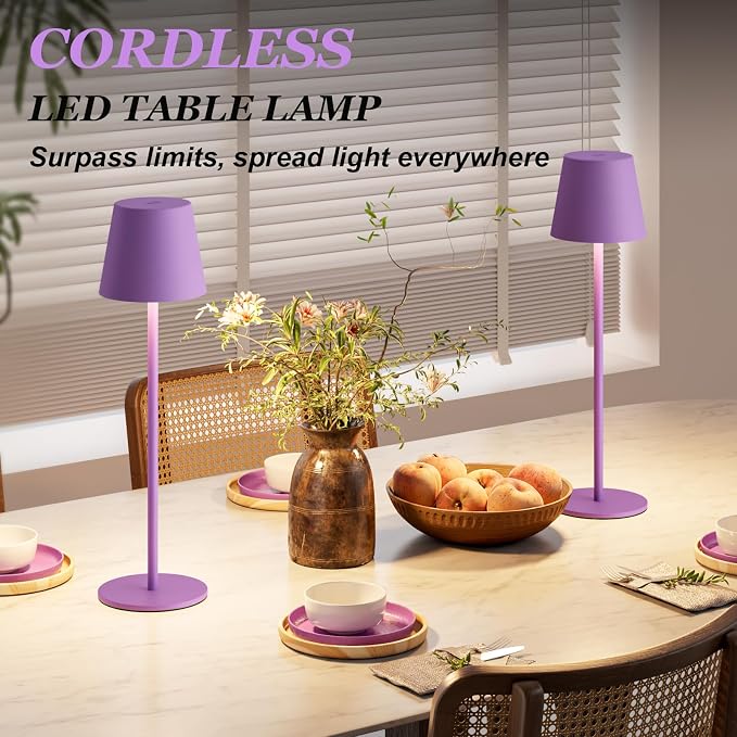 Kakanuo Cordless Table Lamp Rechargeable Purple - KK 2 Pack 5000mAH Battery Operated Lamp for Counter, 3 Color Stepless Dimming Wireless Lamp for Dining Kitchen, Outdoor Patio, Touch Control - Image 4
