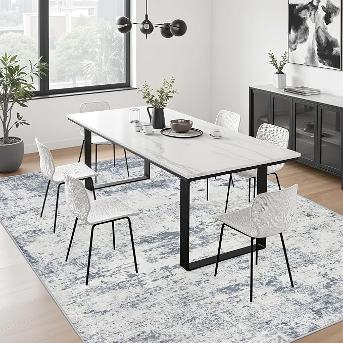 9x12 Area Rug Living Room Rug: Washable Modern Abstract Soft Thin Rug Indoor Floor No Slip Carpet for Bedroom Dining Room Farmhouse Nursery Home Office - Blue Grey - Image 4