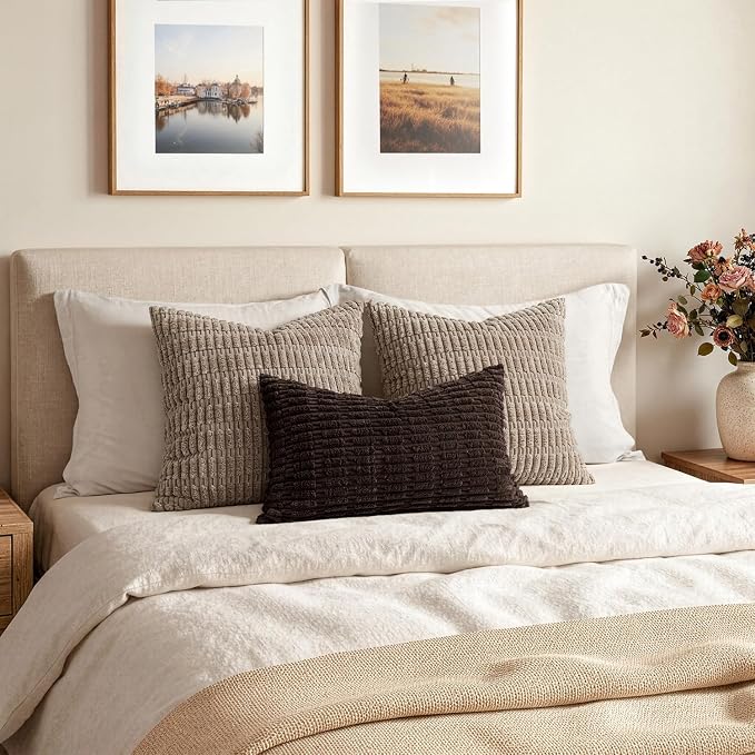 MIULEE Pack of 2 Corduroy Decorative Lumbar Throw Pillow Covers 20x12 Inch Soft Boho Striped Pillow Covers Modern Farmhouse Home Decor for Sofa Living Room Couch Bed Dark Brown - Image 4