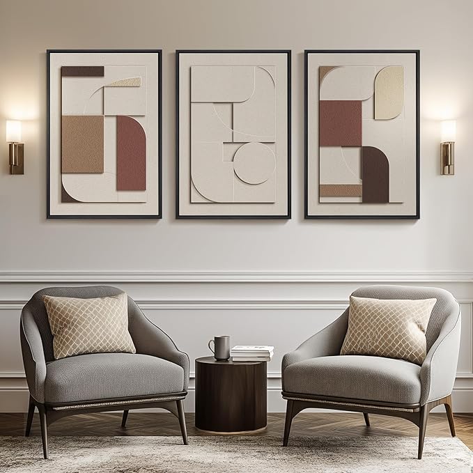 Large 3D Textured Framed Neutral Abstract Wall Art, Beige Brown Geometric Paintings Artwork for Walls, 3 Piece Modern Minimalist Earth Tone Pictures for Living Room Dining Bedroom Wall Decor 20x30 In - Image 5