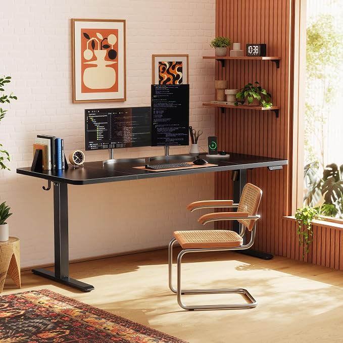 Huuger 63 X 24 Inch Electric Standing Desk with Power Outlets and USB-C Port, Height Adjustable Desk, Sit Stand Desk for Home Office, Computer & Gaming Desk with 4 Presets, Stable Steel Frame, Black - Image 2