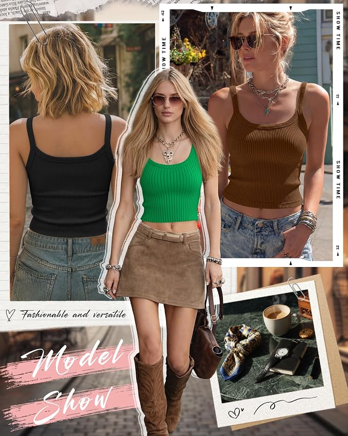 Ficerd 3 Pack Women's Tank Tops 95% Cotton Spaghetti Strap Ribbed Crop Camisole Slim Fitted Basic Summer Sleeveless Layer - Image 3