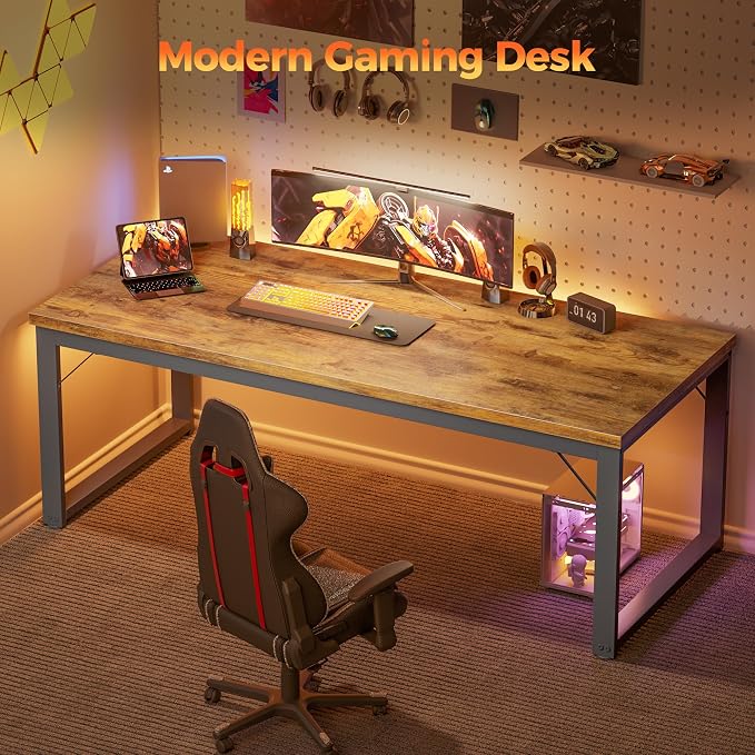 Mericonia 48 Inch Computer Desk, 1" Thick Small Office Table, Brown | Modern Simple Style, Heavy Duty Industrial Frame, Small Study & Writing Table for Home Bedroom Work - Image 9