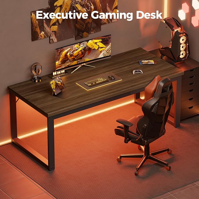 Mericonia 40 Inch Computer Desk, 1.2" Thick Small Office Table, Walnut | Modern Simple Style, Heavy Duty Industrial Frame, Small Study & Writing Table for Home Bedroom Work - Image 9