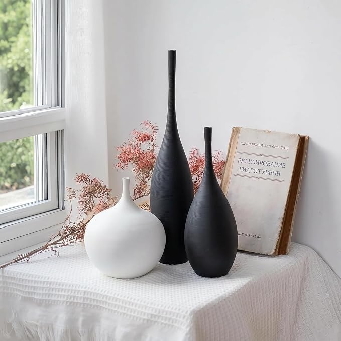 Relexome Black and White Ceramic Vase Modern Wabi-Sabi Flower Vase Set of 3 Decorative Aesthetic Vases for Centerpieces Matte Minimalist Vases for Living Room Table Shelf Home Decor Gift - Image 6