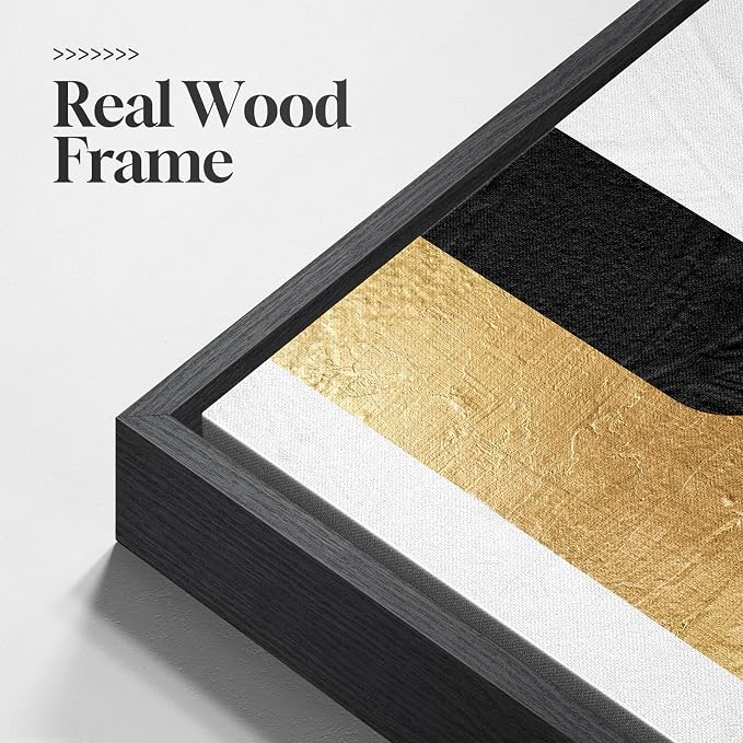 Large Framed Gold Abstract Geometric Wall Art for LIving Room, 3 Piece Modern Canvas Prints Paintings Artwork for Walls, Minimalist Black White Gold Pictures for Hallway Office Wall Decor 24x36 Inch - Image 5