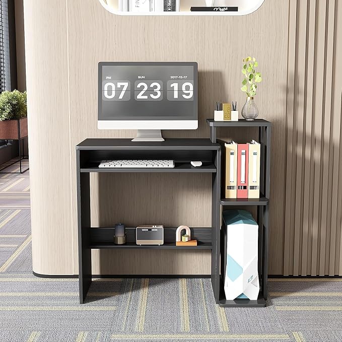 ALISENED Computer Desk with Storage Shelves, Home Office Desk with Monitor Stand, Small Writing Desk Table with Keyboard Tray,Study Table with CPU Stand for Small Spaces (35"-Black) - Image 5