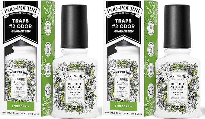 Poo-Pourri Before-You-Go Toilet Spray,Bamboo Rain,100 Uses,Bathroom Odor Deodorizer with Essential Oils for Home or Work,Travel Essentials,TSA Approved Size, Bamboo & Fresh Grass, 2 Fl Oz (Pack of 2) by Unknown