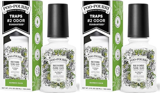 Poo-Pourri Before-You-Go Toilet Spray,Bamboo Rain,100 Uses,Bathroom Odor Deodorizer with Essential Oils for Home or Work,Travel Essentials,TSA Approved Size, Bamboo & Fresh Grass, 2 Fl Oz (Pack of 2) by Unknown
